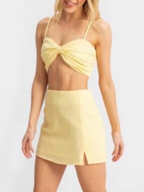HYFVE Yellow 2 Piece Skirt Set Twist Front Crop Top Size M NWOT